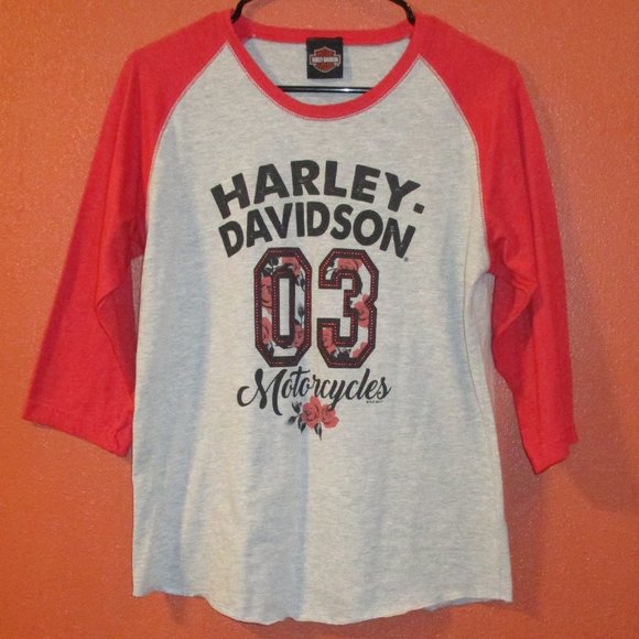 Harley-Davidson Tops - Harley Davidson Woman Large Gray Red White Black Motorcycle Dealership Shirt